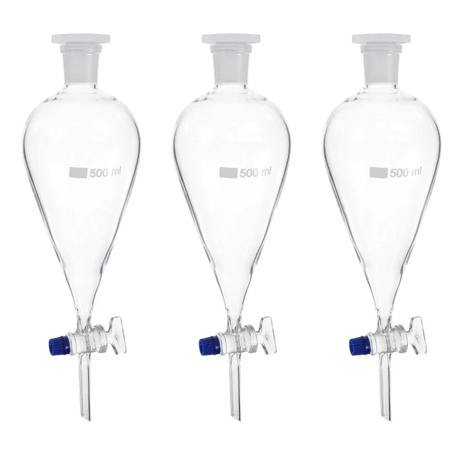 3x 500ml Chemistry Glassware Separating Funnel Glass Beaker Funnels