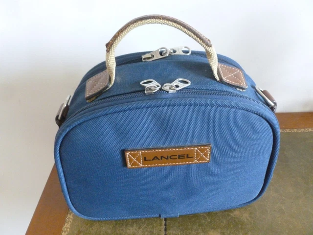LANCEL TROUSSE VANITY Case En Toile Bache Bleu Petrole Bon Etat