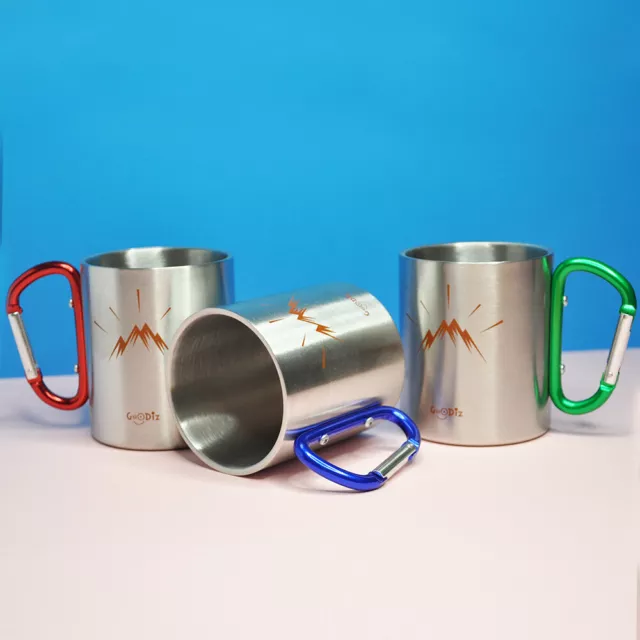 Neu Camping Outdoor Becher BPA-frei Karabiner Clip Reise Tee Kaffeetasse 300ml Geschenk