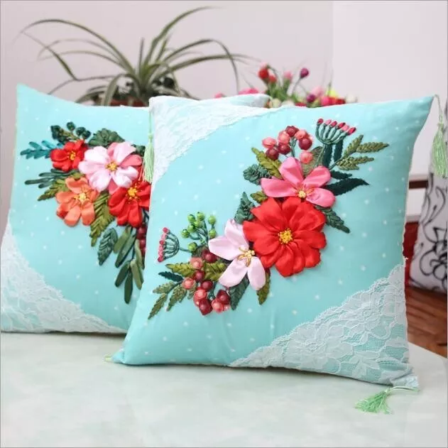Kit de bordado de cinta conjunto de funda de almohada 45X45 cm bordado hecho a mano agujas