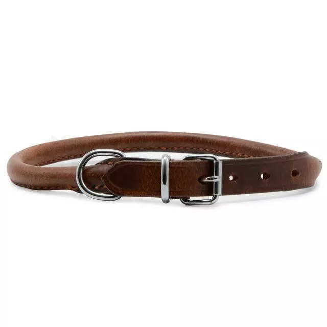 Ancol Dog Puppy Collar Heritage Leather Round Rolled Chestnut Brown Size 1-8