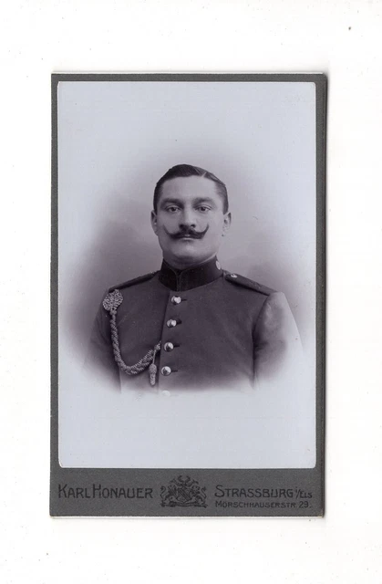 CDV Foto Soldat mit Widmung - Straßburg 1906