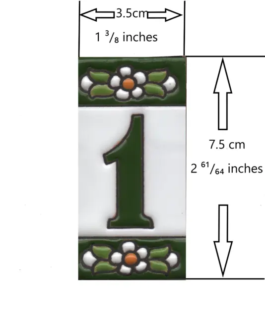 7.5 x 3.5cm Spanish Ceramic Green Floral Number Address Tiles & Metal Frames 3