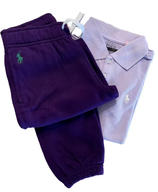 T-shirt polo ragazza Ralph Lauren set pantaloni top jogger lilla viola età 7