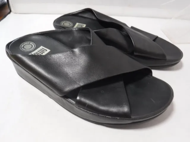 FitFlop  Criss Cross Platform Size 9 US Black Supple Leather Slide Sandals Kys