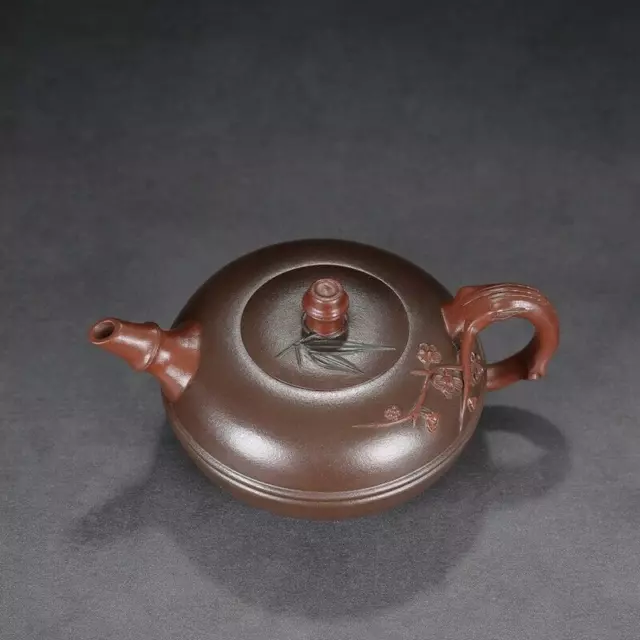 China Yixing Clay Handmade Loose Bamboo Plum Purple Sand Teapot Decoration
