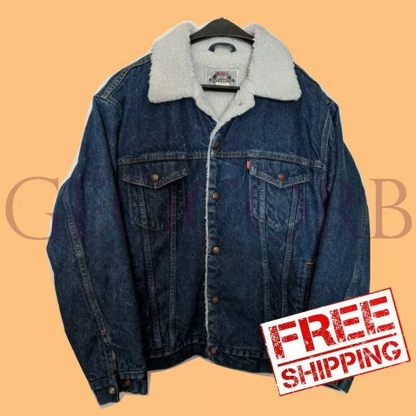 Levi's Mens Denim Trucker Jean Jacket Sheepskin Sherpa Lined Large Priority Ship