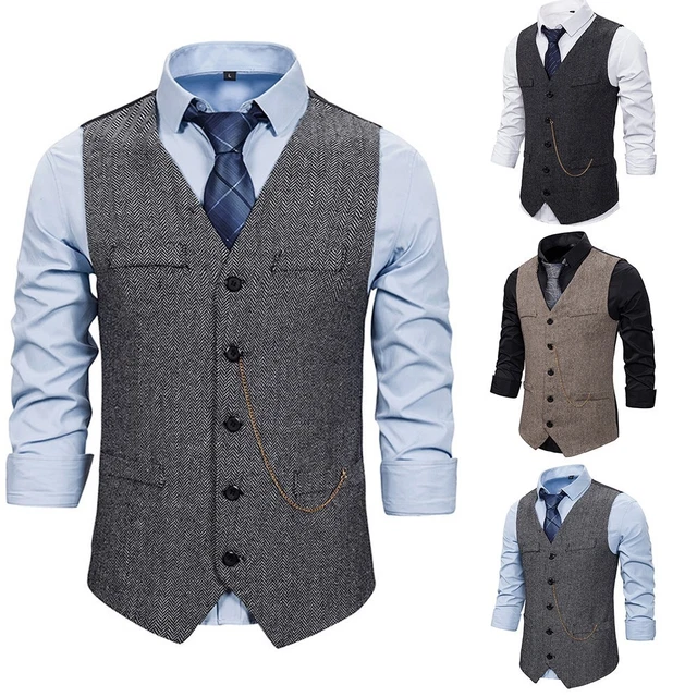 Casual Uomo / Uomo Tweed Gilet Vest-Retro Slim Bavero Dentellato Gilet