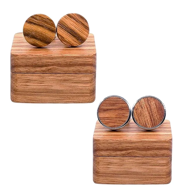 Rustikale runde Manschettenknöpfe aus Holz mit Organizer-Box für Herren Jubiläum