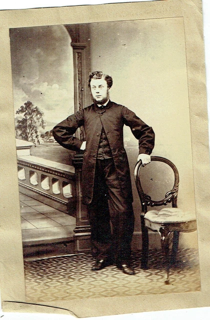Victorian cdv type photo man standing holding chair hand on hip