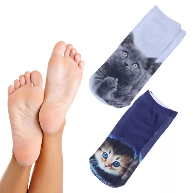 2 Pairs Fashion 3D Cat Printed Women Casual Socks Unisex Low Cut Ankle Socks