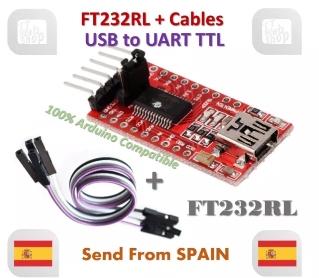 FTDI FT232RL USB to TTL Serial Converter Adapter Module 5V and 3.3V + Cable