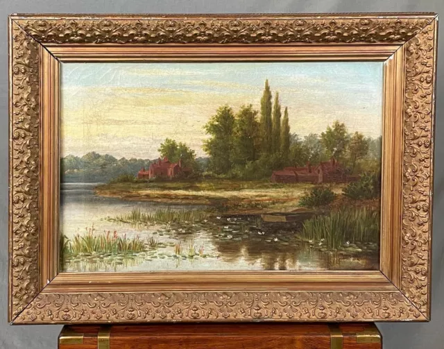 19th Century Oil Painting English River Landscape