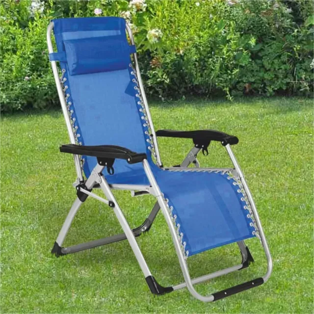 Chaise de jardin fauteuil relax pliant Big Zero Gravity métal tissu bleu