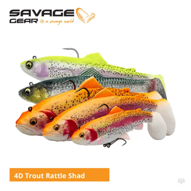 Savage Gear 4D Rattle Trout Shad Lures - Pike Zander Salmon Predator Fishing