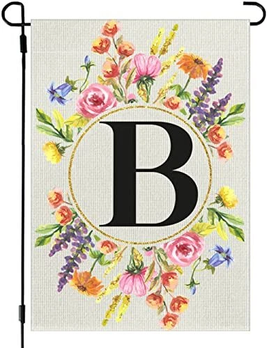 12x18 Inches Letter B Floral Monogram Garden Flag For Outdoor, Unique Family