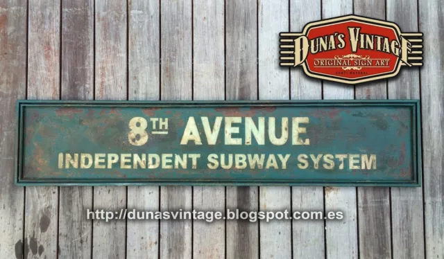 Cartel Antiguo de Madera 8TH AVENUE INDEPENDENT SUBWAY SYSTEM