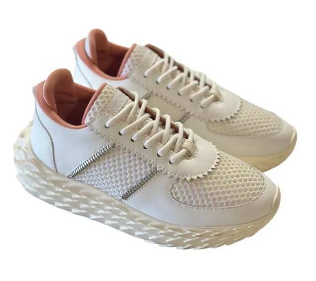 Giuseppe Zanotti White Urchin Leather Lace Up Zipper Sneakers Shoes 36.5 US 6.5