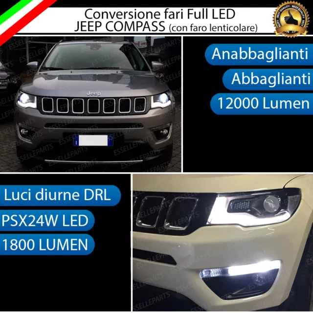 Conversione Fari A Led Jeep Compass 2 Hb3 Canbus Monoled + Luci Diurne Drl Led