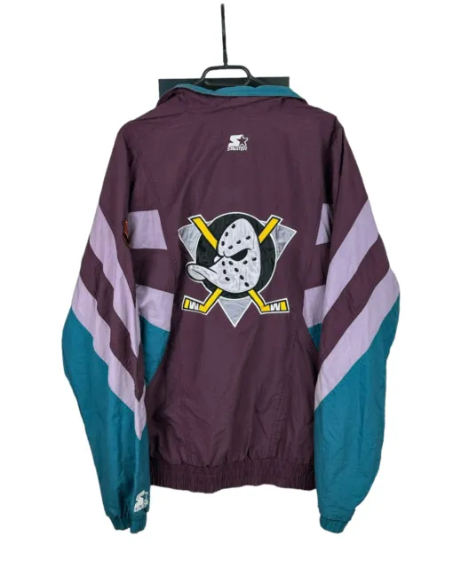 Vintage Starter NHL Anaheim Mighty Ducks 1/4 Zip Parka Jacket Size M