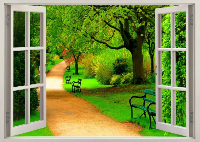 English Parkland Scene View Through Window  Canvas Print Wall Art Picture Uk