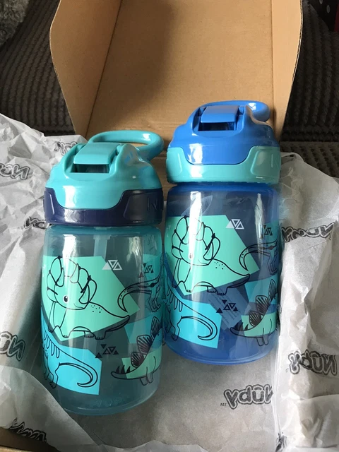 Nuby / Increíble botella de agua trago / sin derrame / 360 ml / dinosaurios / paquete de 2