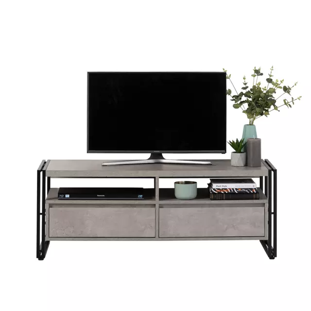 TV Tischständer - hellgraue Oberfläche mit mattschwarzem Metallrahmen 450 mm H