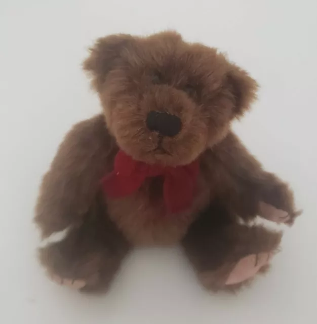 Bath & Body Works Plush Brown Teddy Bear w/ Burgundy Ribbon, 5"