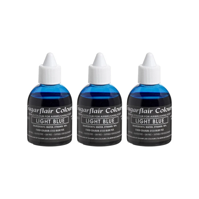 3 x Sugarflair LIGHT BLUE Edible Food Colour Liquid Airbrushing Cake Decorating