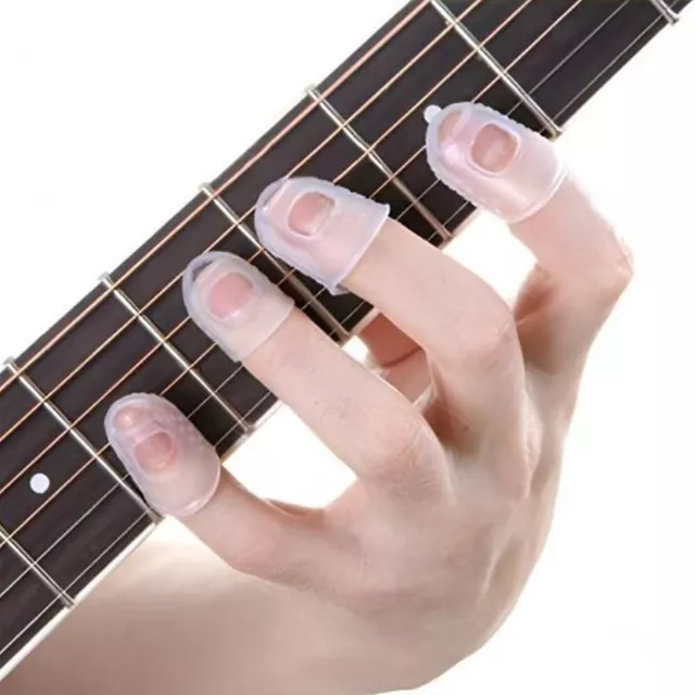 5x Silicone Fingertip Protectors, Clear, Finger Guards, Sleeves Guitar Bass - UK