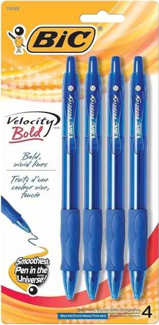 BIC VLGBP41-Blu Velocity Bold Retractable Ball Pen, 4 Count (Pack of 1), Blue