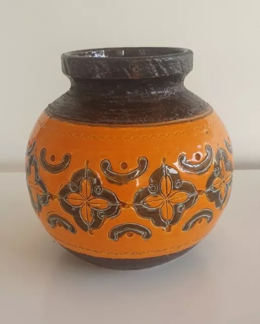 1960s Italian Bitossi Orange Carta Fiorentina  Pottery Vase - Aldo Londi