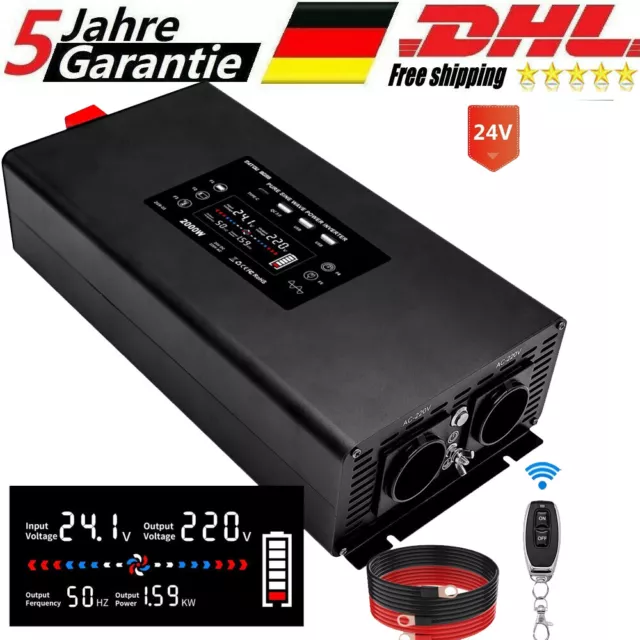 DATOUBOSS Solar Wechselrichter 24V 230V Reiner Sinus Spannungswandler 2000W 3USB