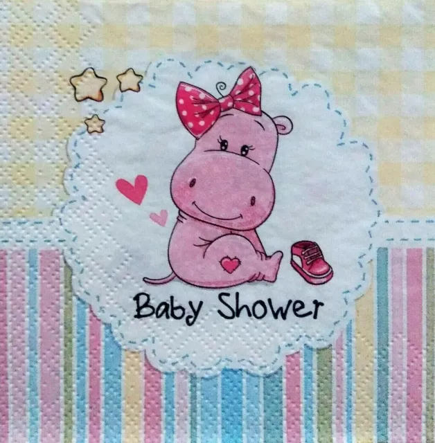4X Paper Design Napkins Decoupage Craft Tissue Pink Hippo Cute Puppy Baby Shower