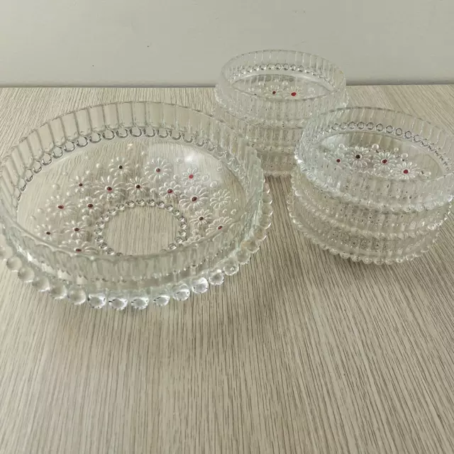 Walther Glas Fabiola Series Serving Set c1970s Pressed Glass Red Dot Daisy