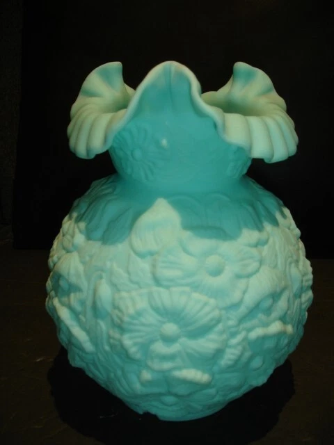 Fenton Satin Custard Glass Blue Color Poppy Lamp Shade
