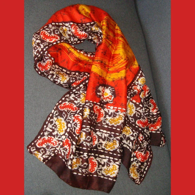 100% Pure Silk Large Scarf Hand-Rolled Abstract Multi-Color 70x21" Made In India 100% Pure Silk Large Scarf Hand-Rolled Abstract Multi-Color 70x21" Made In India