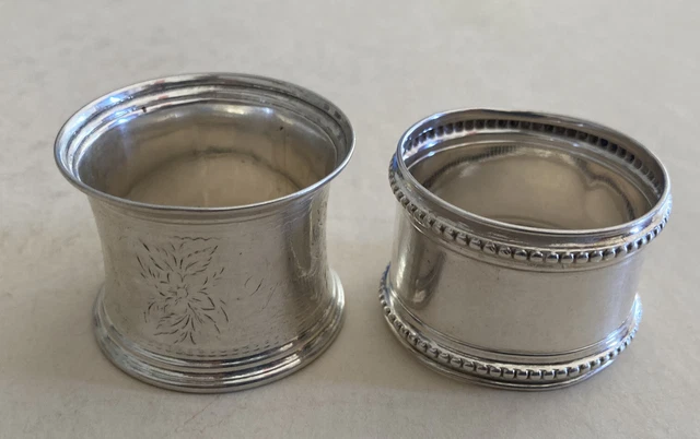 2 antique victorian sterling silver napkin ring decorated