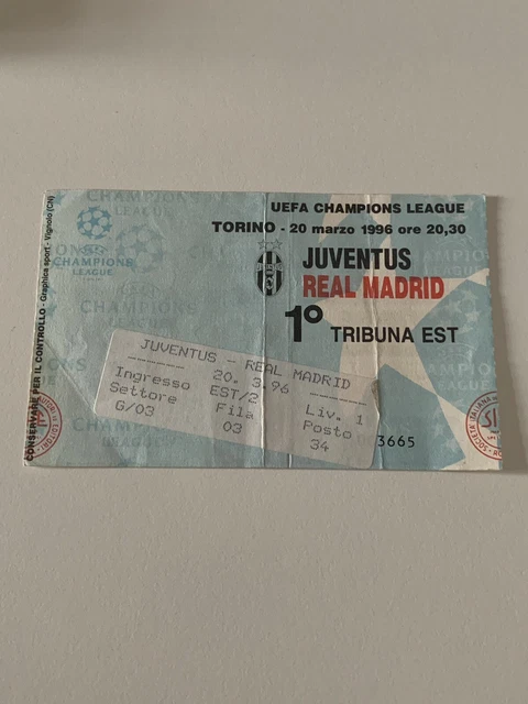 Biglietto Ticket Champions League Juventus Real Madrid Stadio Delle Alpi 20/3/96