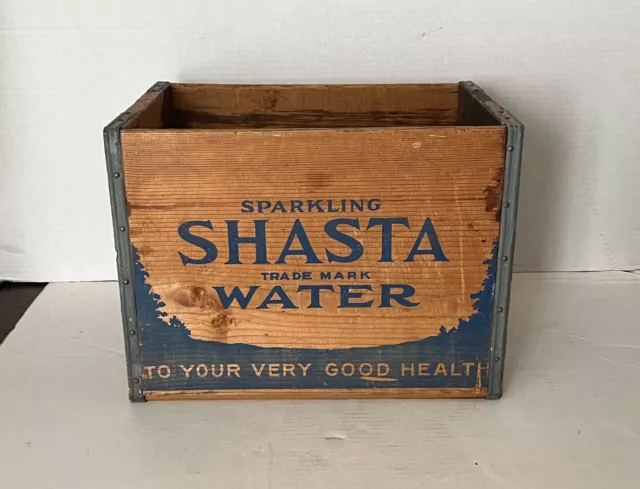 Mid-Century Shasta Sparkling Water Wood Bottle Shipping Crate 17"