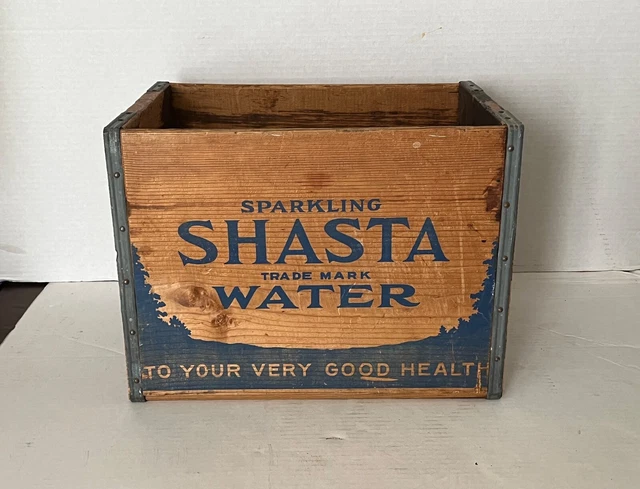 Mid-Century Shasta Sparkling Water Wood Bottle Shipping Crate 17"