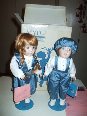 Marian Yu Twin Porcelain Dolls Girl and Boy VTG- Rare