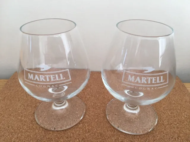 2 x Martell Cognac Brandy Balloons Stemmed Globe Glasses