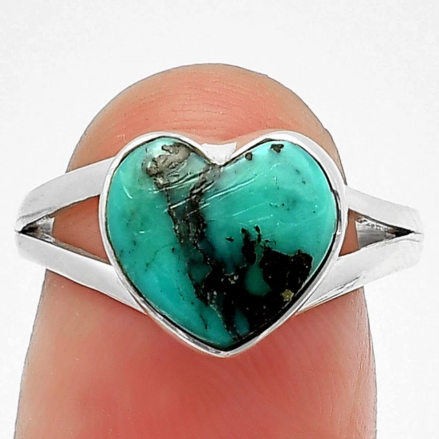 Heart Natural Turquoise Morenci Mine 925 Sterling Silver Ring s.7 Jewelry R-1073