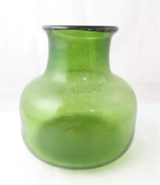 Erik Hoglund Kosta Boda Green Glass Bubble Swirl Pattern Vase 9.5"