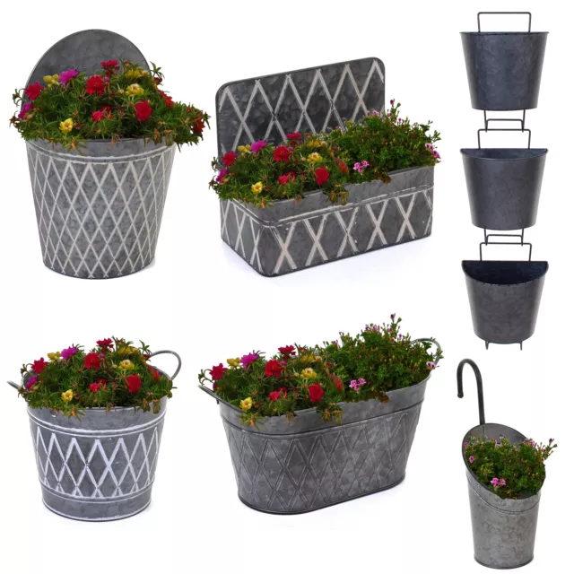 Galvanised Planters Garden Hanging Balcony Wall Mounted Flowers Metal Plant Pots