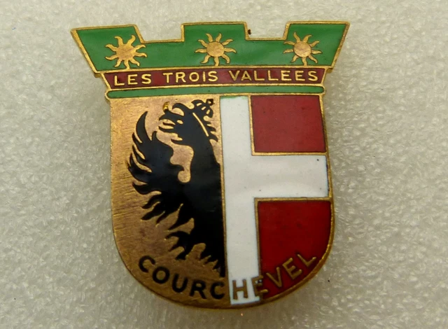 BROCHE BLASON - COURCHEVEL - LES TROIS VALLEES - Arthus Bertrand, Métal émaillé EUR 6,50