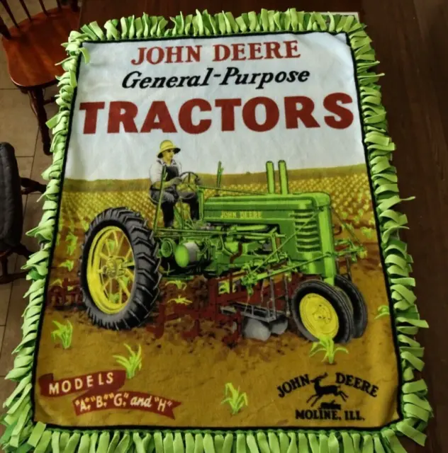 John Deere Tractor Green Fleece Blanket Throw Soft Fringe Kids