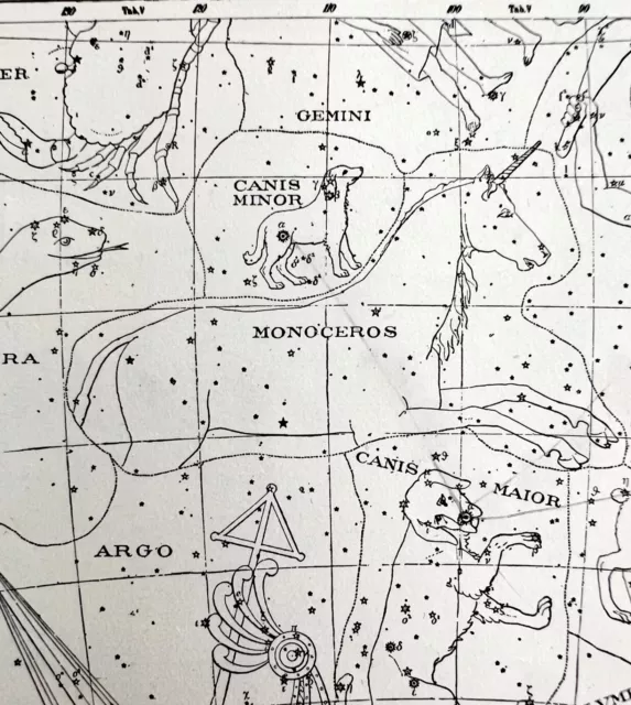 Celestial Constellation Map 1892 Victorian Astronomy Print Orion Sirius DWU11B