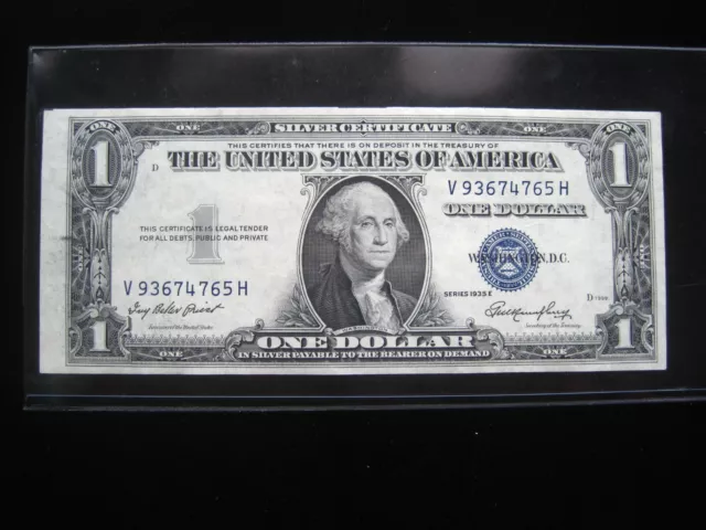 USA $1 1935-E V93674765H # SILVER CERTIFICATE Blue Seal Washington Dollar Money